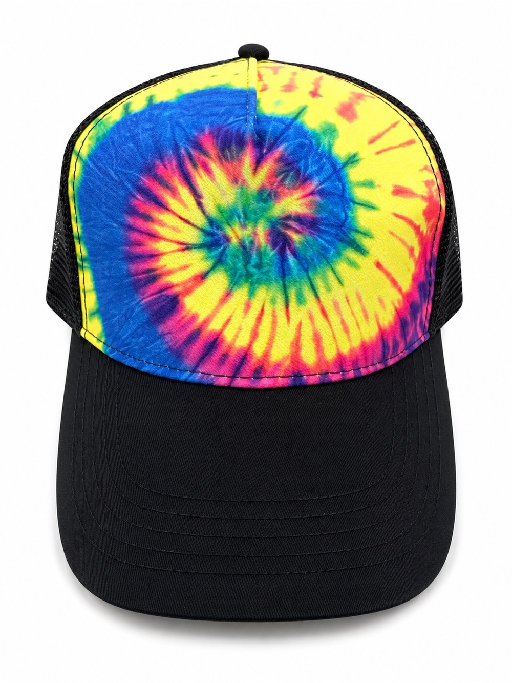 Tie-Dye Trucker Hat - Black with Multicolor Spiral